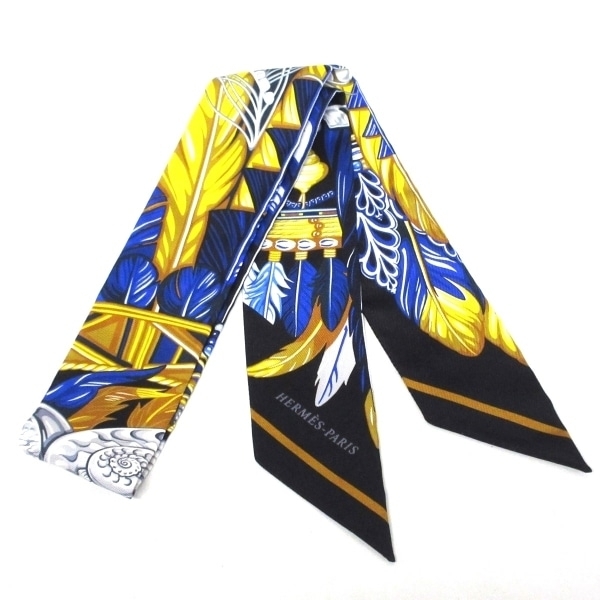 エルメス HERMES ツイリー 黒×ネイビー×マルチ リボンスカーフ/Danse Pacifique 美品 スカーフ