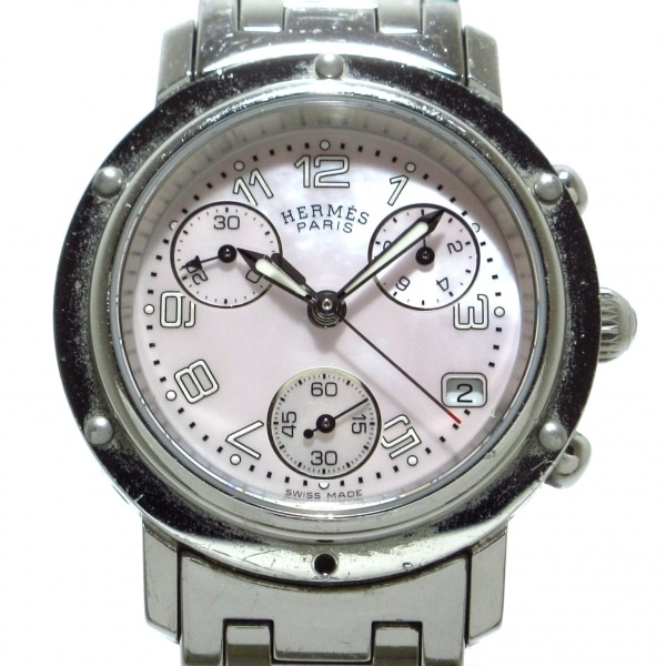 HERMES(エルメス) 腕時計 クリッパークロノ デイト CL1.310 レディース シェル文字盤/クロノグラフ ピンクシェル_画像1