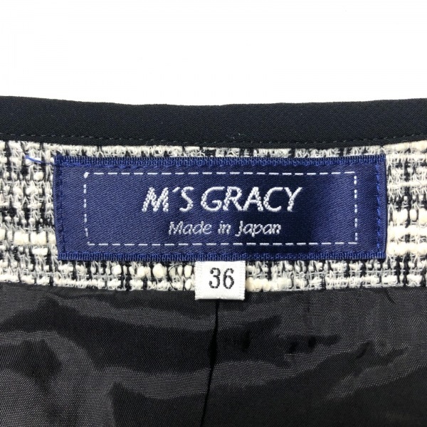 エムズグレイシー M'S GRACY サイズ36 S - 黒×白 レディース クルーネック/ノースリーブ/ひざ丈/ツイード/ジップアップ ワンピース_画像3