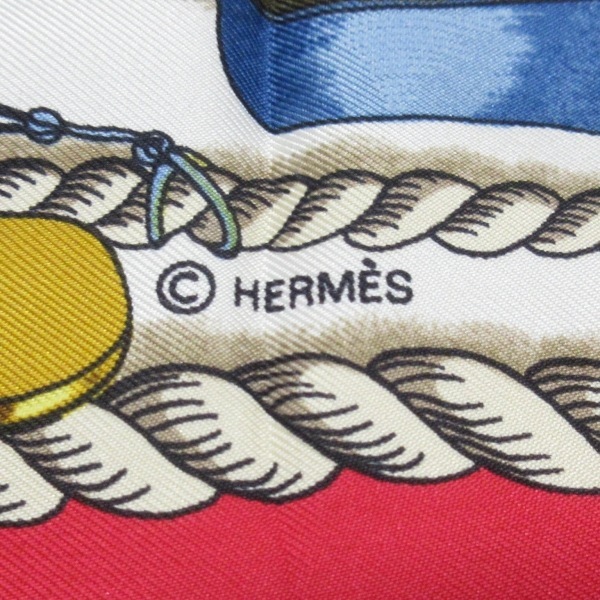 エルメス HERMES カレ90 レッド×アイボリー×マルチ MUSEE 美品 スカーフ_画像2