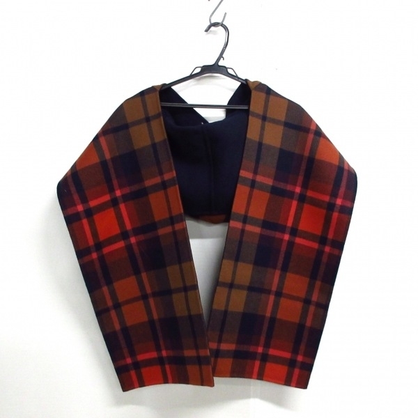  Tomorrowland TOMORROWLAND - wool × cashmere red × dark navy × multi check pattern / with a hood ./ sample goods muffler 