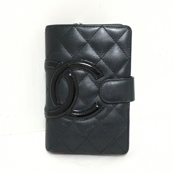 シャネル CHANEL 2つ折り財布 A50080 カンボンライン ラムスキン×エナメル（レザー） 黒 15番台 財布