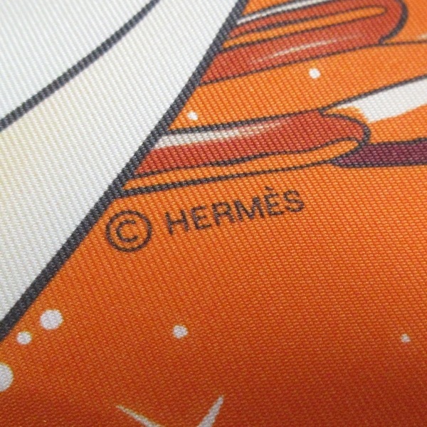 エルメス HERMES 003573S 21 カレ90 オレンジ×ベージュ×マルチ SPACE DERBY 美品 スカーフ_画像2