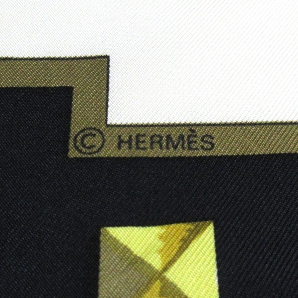 エルメス HERMES カレ90 黒×アイボリー×マルチ LES CLES/キー(鍵) スカーフ_画像2