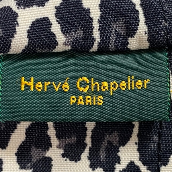 エルベシャプリエ Herve Chapelier ハンドバッグ ナイロン舟型トートM ナイロン アイボリー×黒×ダークグレー Nライン/豹柄 バッグの画像8