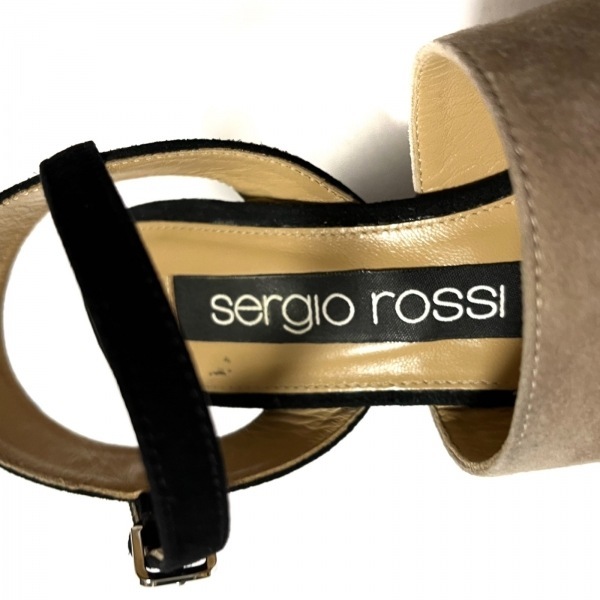セルジオロッシ sergio rossi サンダル 34 1/2 - スエード×レザー 黒×グレーベージュ×アイボリー レディース ウェッジソール 靴_画像5