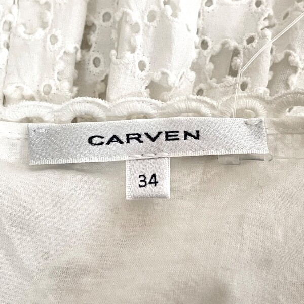 カルヴェン CARVEN サイズ34 S - 白 レディース クルーネック/半袖/ミニ/レース ワンピース_画像3