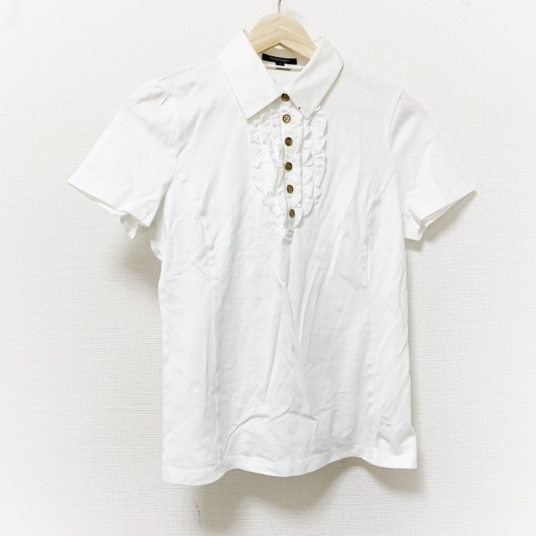 バーバリーロンドン Burberry LONDON 半袖ポロシャツ サイズ2 M - 白 レディース フリル トップス_画像1