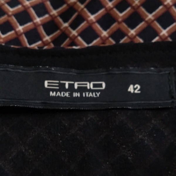 エトロ ETRO 半袖カットソー サイズ42 M - 黒×ブラウン レディース ラッフル/リボン/チェック柄 トップス_画像3