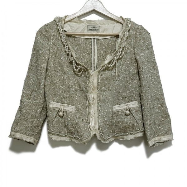  Grace Continental GRACE CONTINENTAL size 36 S - gray beige × ivory lady's long sleeve / pearl / lame / spring / autumn jacket 