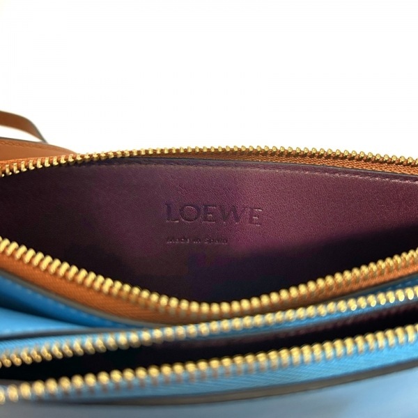 ロエベ LOEWE ショルダーバッグ ゲートダブルジップポーチ レザー ライトブルー×ブラウン バッグ_画像8