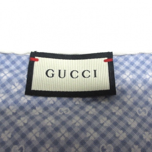 グッチ GUCCI 604097 4GA57 - ネイビー インターロッキングG/クローバー 美品 スカーフ_画像2