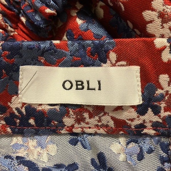 オブリ OBLI ロングスカート サイズF - レッド×ネイビー×マルチ レディース 刺繍/フラワー(花) ボトムス_画像3