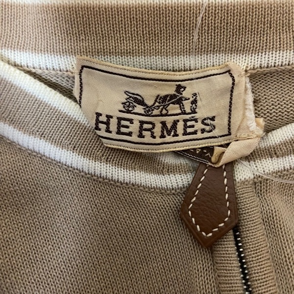 エルメス HERMES 長袖セーター/ニット サイズL - グレーベージュ×白 メンズ クルーネック/ハーフジップ トップス_画像3