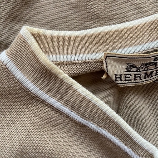エルメス HERMES 長袖セーター/ニット サイズL - グレーベージュ×白 メンズ クルーネック/ハーフジップ トップス_画像7