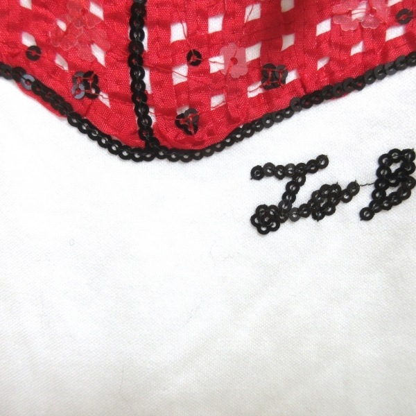  палец на ноге Be Schic TO BE CHIC короткий рукав футболка размер 2 M - белый × красный × чёрный женский вырез лодочкой / украшен блестками / лента tops 