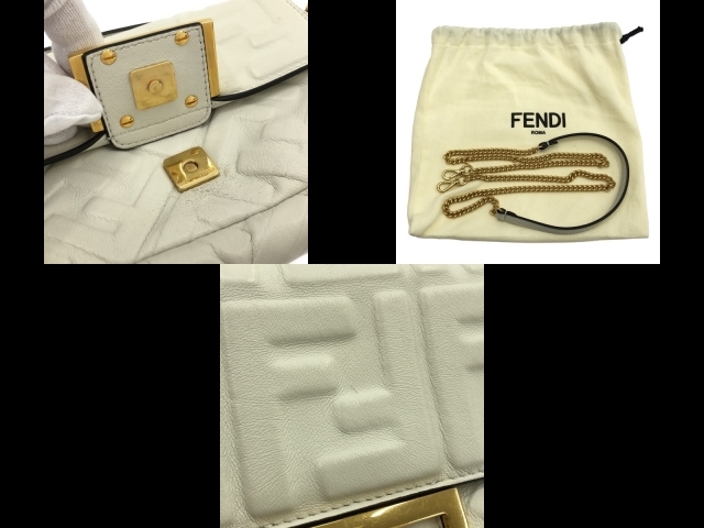 フェンディ FENDI ハンドバッグ 8BS007 バゲット ミニ ナッパレザー 白 型押し加工/FFモチーフ/ミニバッグ バッグ