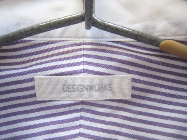 極上!!デザインワークス DESIGNWORKS*ストライプ柄クレリックボタンダウンシャツ 38-15 実寸M 白×紫_画像4