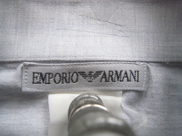 高級イタリア製!!エンポリオアルマーニ EMPORIO ARMANI*胸ポケット付き 長袖ドレスシャツ L グレー_画像4