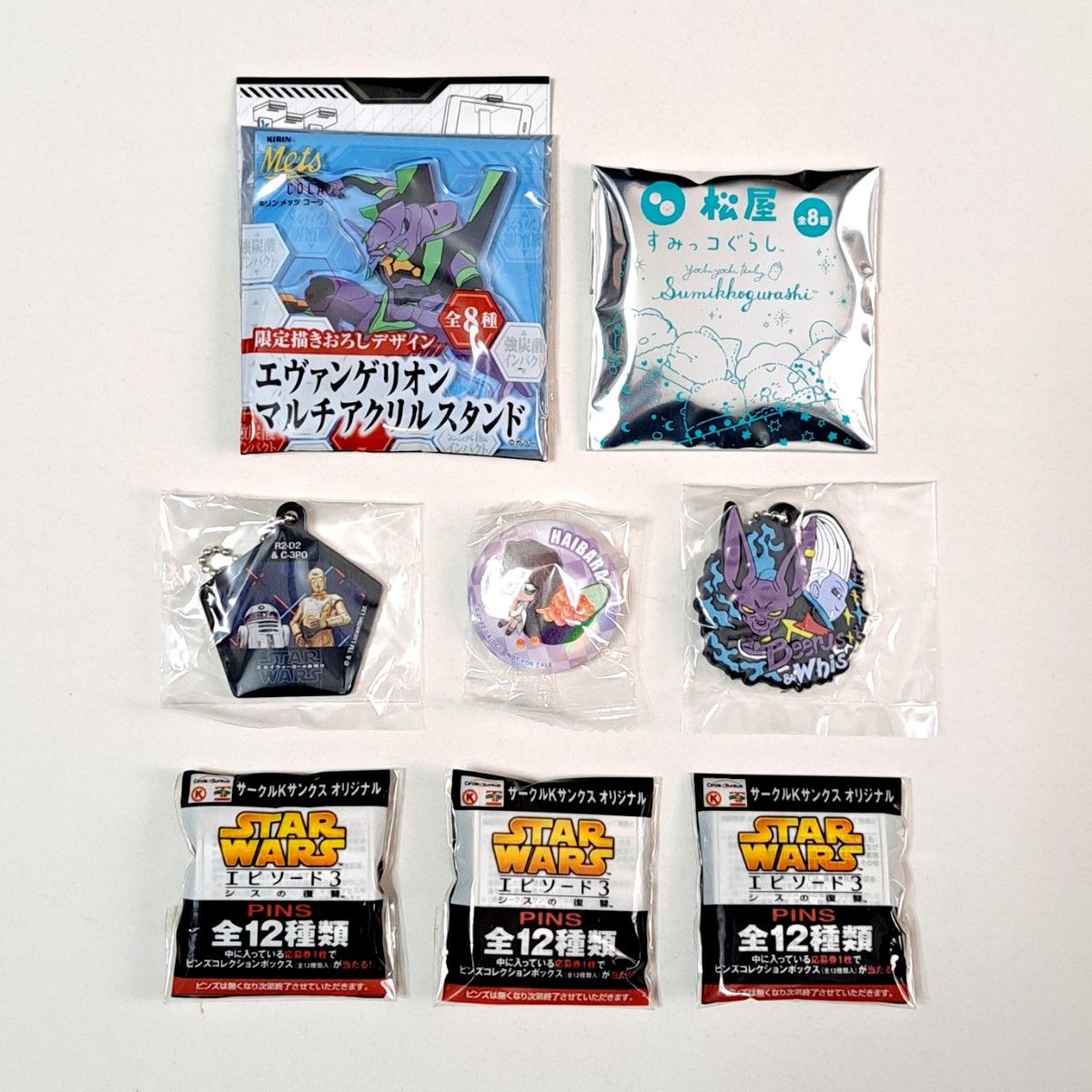 ノベルティー　エヴァンゲリオン　すみっコぐらし　ドラゴンボール超　スターウォーズ　名探偵コナン　アクリルスタンド　缶バッジ　