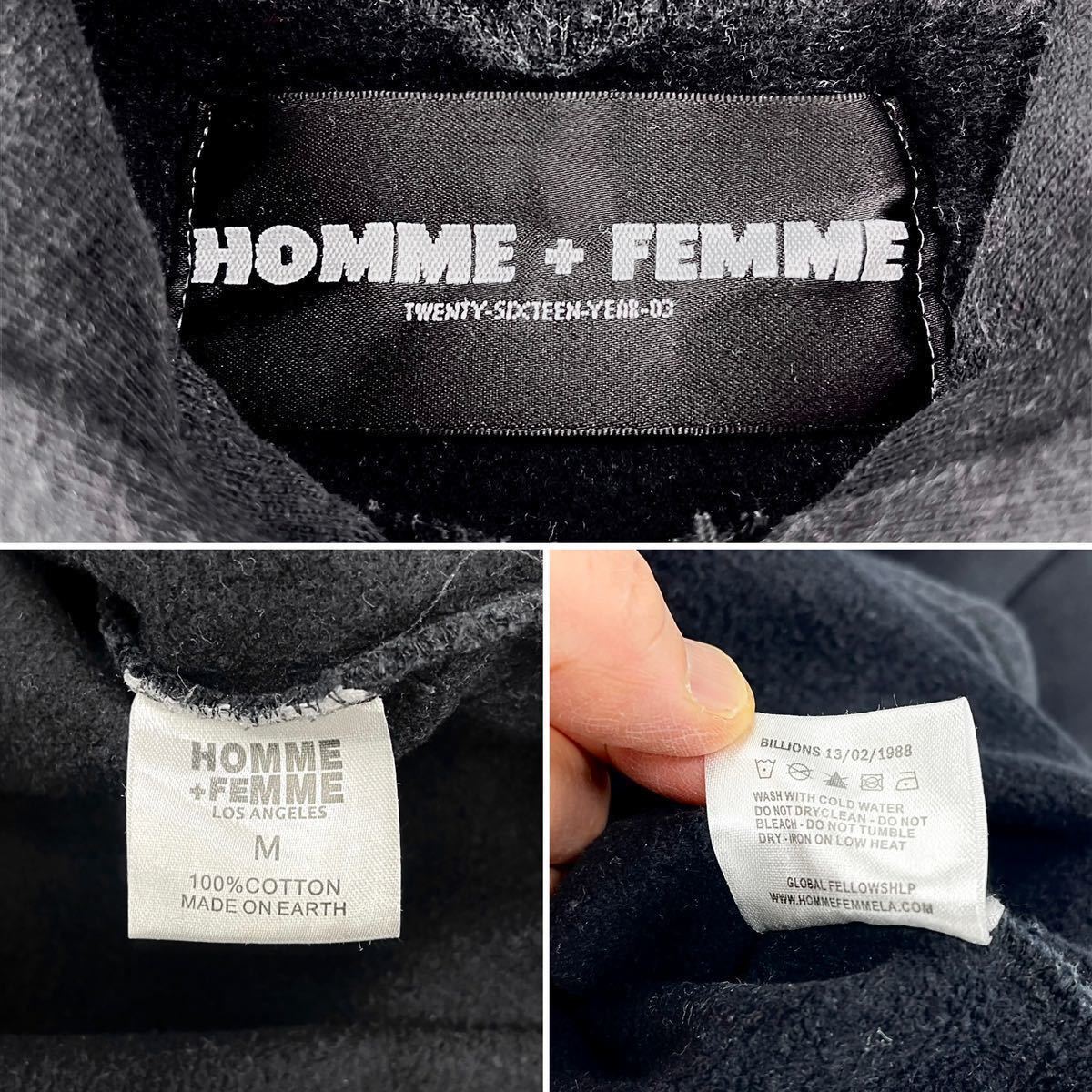 中古 Homme ＋ Femme LA オムフェム ラウンド ヘム レイヤード サイドジップ スリット 七分袖 パーカー LA ラグジュアリー ハイストリート