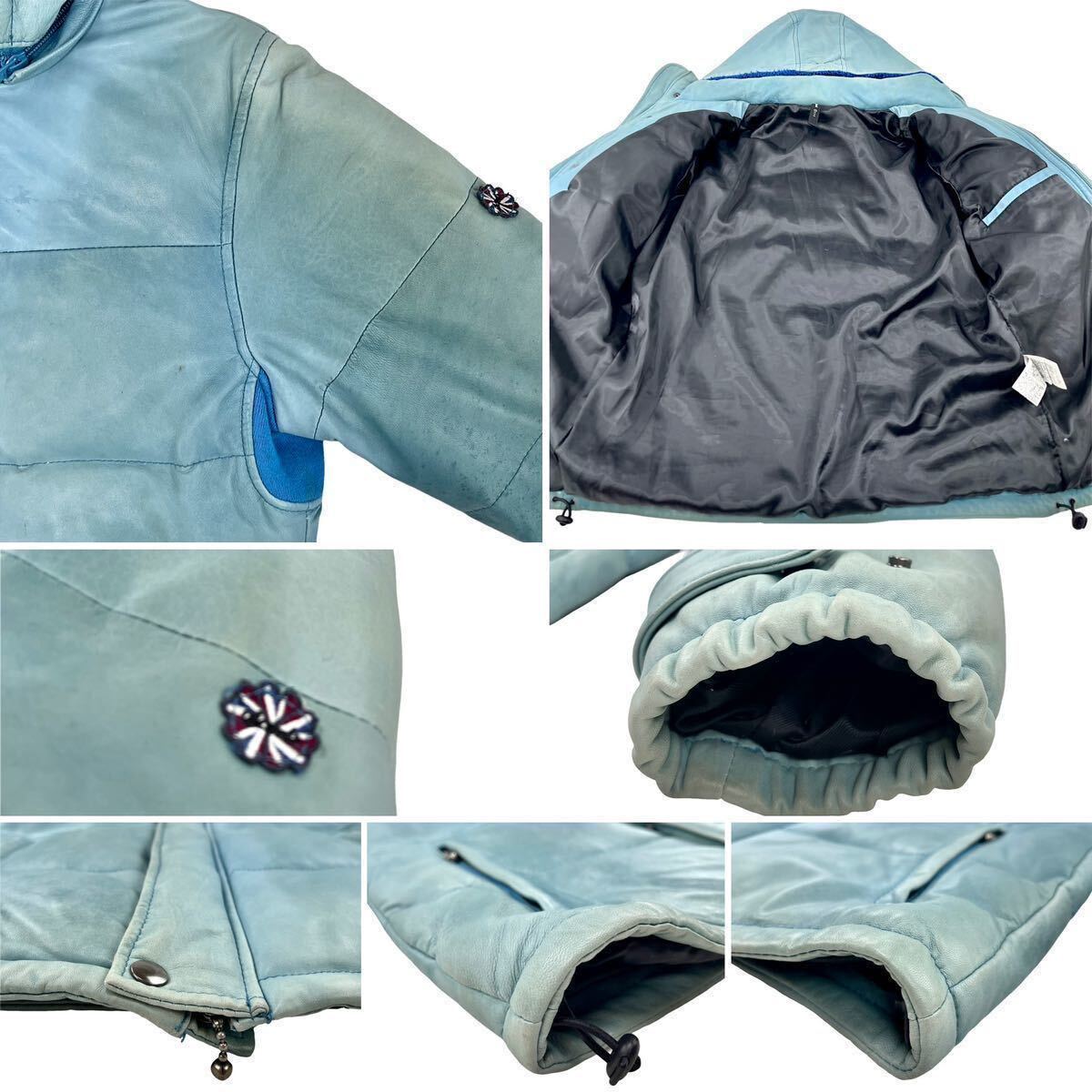  used glamb gram ram leather removed hood down jacket tight Just size Fit sax light blue size 1 S corresponding 