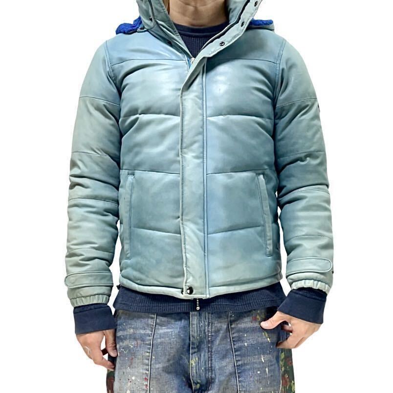  used glamb gram ram leather removed hood down jacket tight Just size Fit sax light blue size 1 S corresponding 