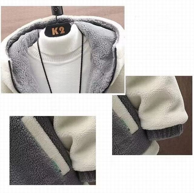 メンズ フリースジャケット フリース ジャンパー アウター ボアジャケット ブルゾン パーカー 裏起毛 フード付き 防寒 厚手　ベージュ　4XL_画像3