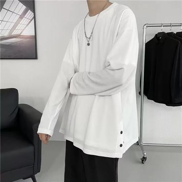 秋服Tシャツ メンズ 長袖 ロング 大きいサイズ カットソー 無地 シンプル インナー トップス ホワイト XL_画像1