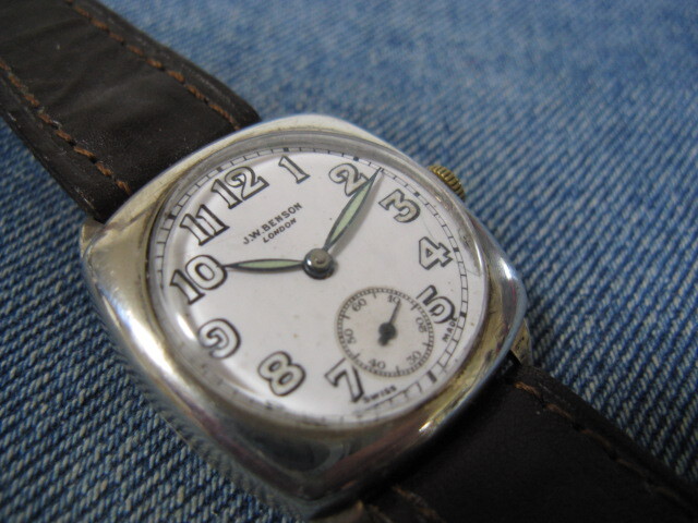 1941 year made J.W.BENSON J.W. Ben son silver purity te two son case yellowtail tissue watch Britain antique hand winding wristwatch operation goods note oil ending 