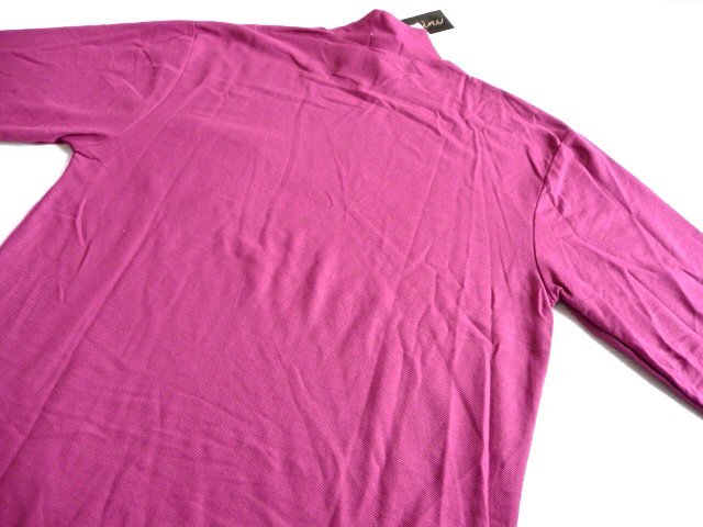 新品 メンズ 形態安定 ハイネック ニット 長袖 Tシャツ L ロンT モックネック 紫 紳士 カットソー シャツ _画像5