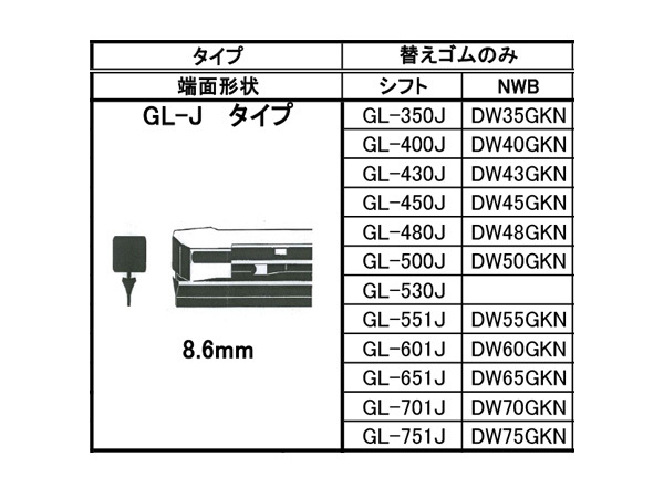 SHIFT グラファイト ワイパー 替えゴム 1箱10本入 GL-551J 550mm 幅8.6mm GL-Jタイプ 金属レールなし 化粧箱入 日本製 株式会社シフト_画像2