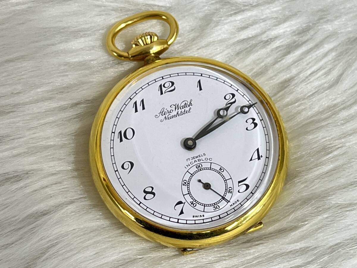 アエロウォッチ AEROWATCH NEUCHATEL ヌーシャテル ゴールド アンティーク 懐中時計 手巻き 時計の画像1