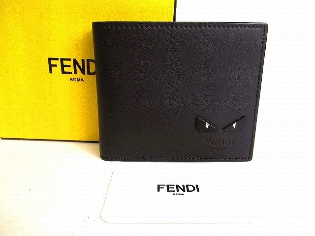 【未使用保管品】 フェンディ FENDI バグズ アイ モンスター ソフトレザー 2つ折り 札入れ コンパクト財布 コンパクトウォレット メンズ