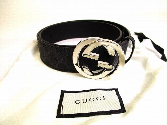 【展示保管品】 グッチ GUCCI インターロッキングG GGスプリーム レザー シグネチャー ベルト メンズ