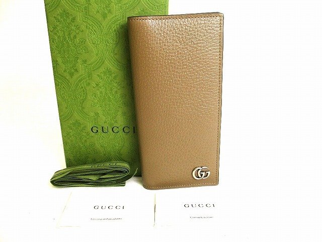 【未使用保管品】 グッチ GUCCI シルバー GG マーモント レザー 2つ折り 長財布 ロングウォレット メンズ レディース