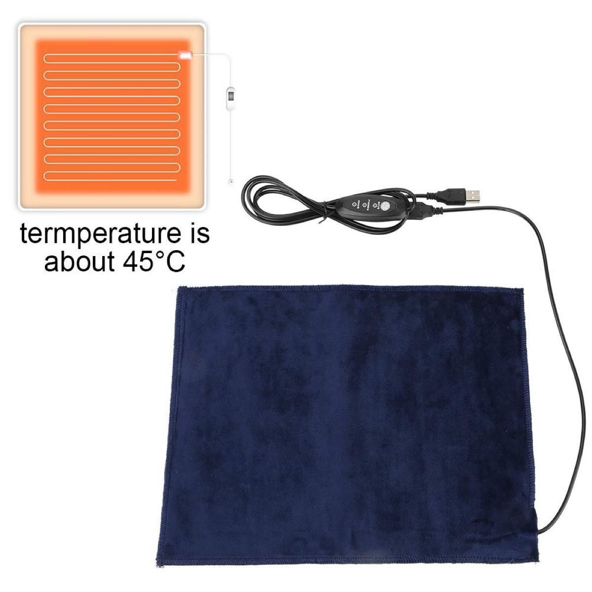 ヒーターパッド 発熱シート 折りたたみ式 防水 USB充電式あったか 防寒 3段階温度調節 機能 5V/2Aに適用24×30cm