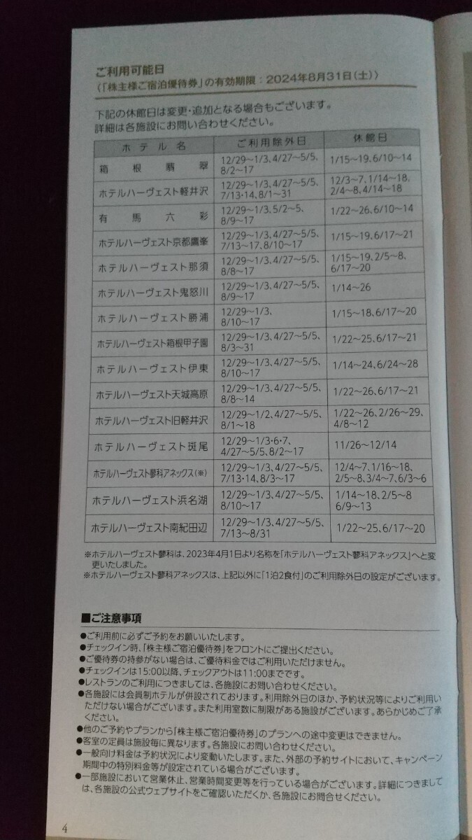 1-9枚 東急ホテルハーヴェスト ハーヴェストクラブ ご宿泊優待券 東急不動産株主優待 割引券 2024年8月31日まで _画像6