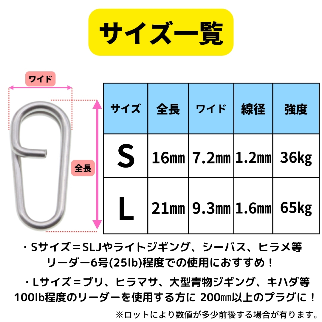 【送料無料】SUS304 ステンレス製 オーバルスナップスプリットリング Lサイズ 20個セット ジギング ブリ ヒラマサ キハダ キャスティングの画像3