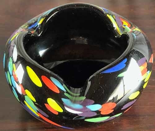  black ground & color pattern * glasswork * -ply thickness [ Showa Retro ]* Vintage * ashtray / case / vessel *