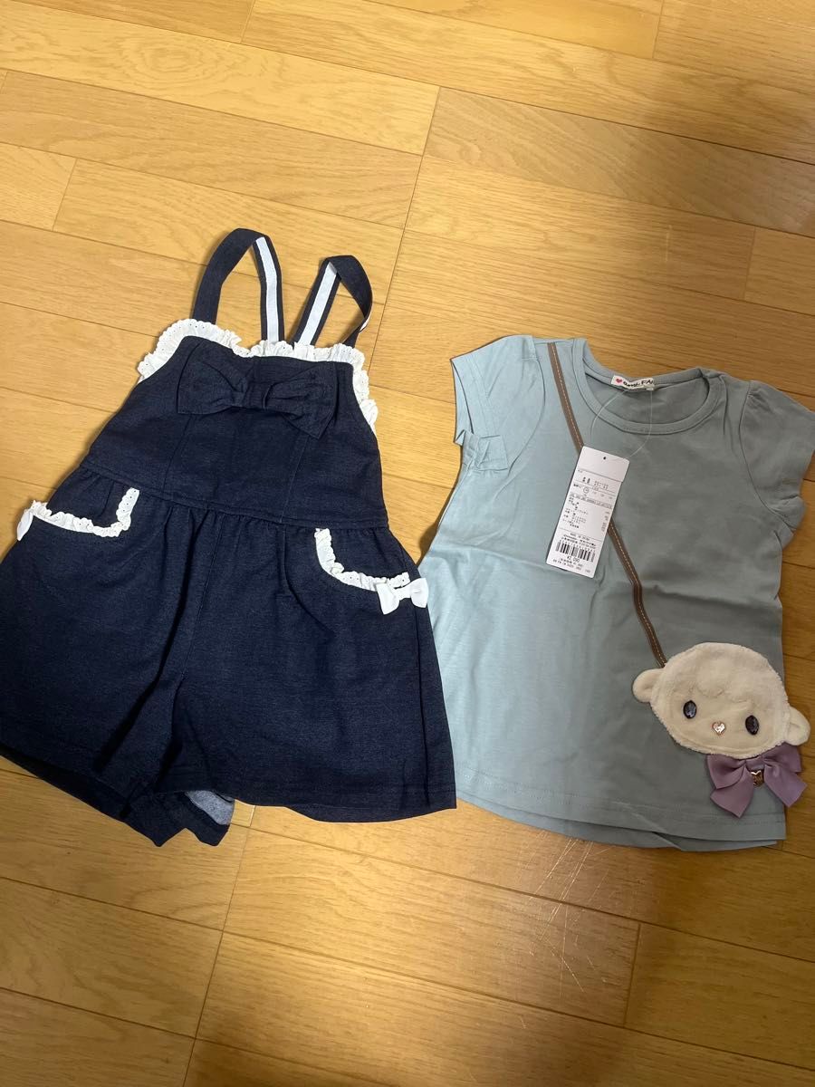 新品　エニィファム　100cm 半袖　Tシャツ　羊　サロペット　オーバーオール　オールインワン　キッズ　女の子　セット