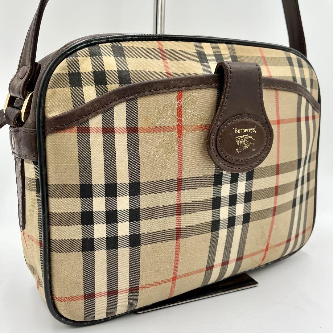 人気/希少 ●Burberry バーバリー ショルダーバッグ 肩掛け 斜め掛け レザー 本革 キャンバス ノバチェック シャドーホース ロゴ メンズ_画像1