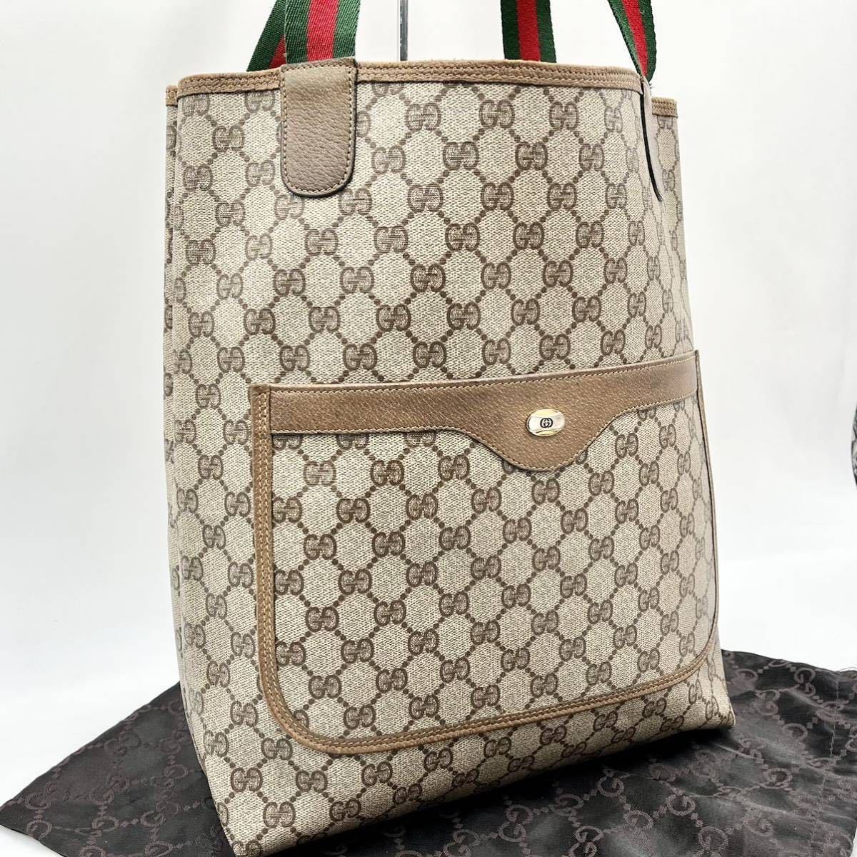 【極美品】GUCCI グッチ オールドグッチ トートバッグ PVC カーフレザー GG柄 シェリーライン ロゴ 肩掛け A4サイズ可能 ヴィンテージ _画像1