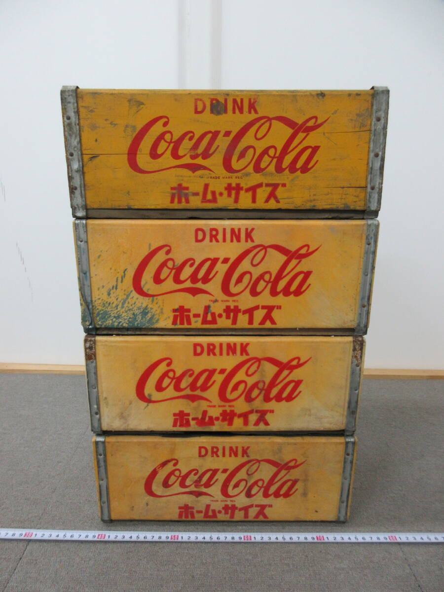 M【3-16】再▼25 Coca-Cola コカ・コーラ ホームサイズ ボトルケース 4点まとめて 木箱 木製 陳列 収納 現状品 / アンティーク (3-5③)_画像2