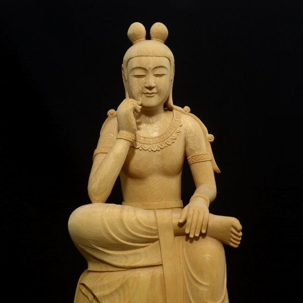 価格は安く 仏像 木彫 弥勒菩薩像 【a2-2-5-1】 ヒノキ 檜木 仏教美術