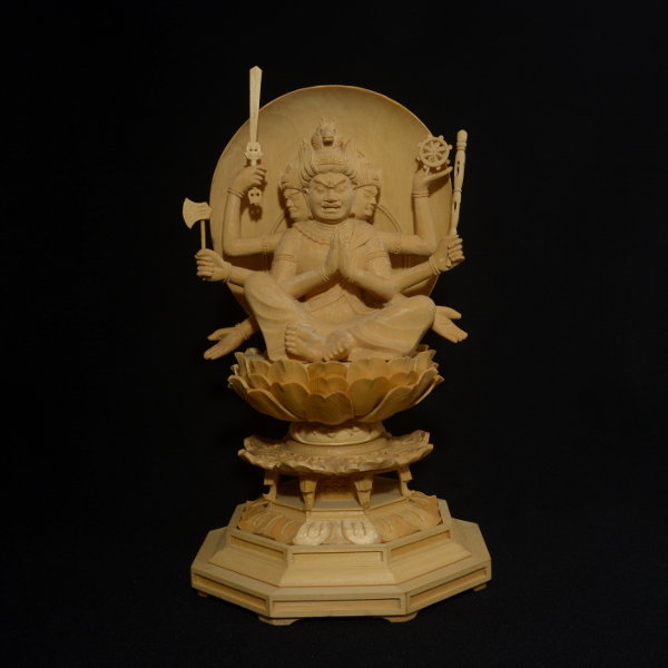 木彫 仏像 馬頭観音像 坐像 2.5寸 桧木 手彫り 桐箱入り 仏教美術 檜木 ヒノキ 【a2-2-4-5】