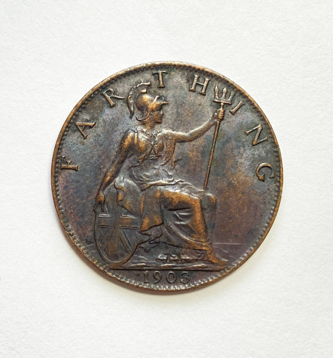 １円スタート! ・1903 イギリス 1ファージング銅貨 エドワード7世 ・アンティーク コイン_画像3