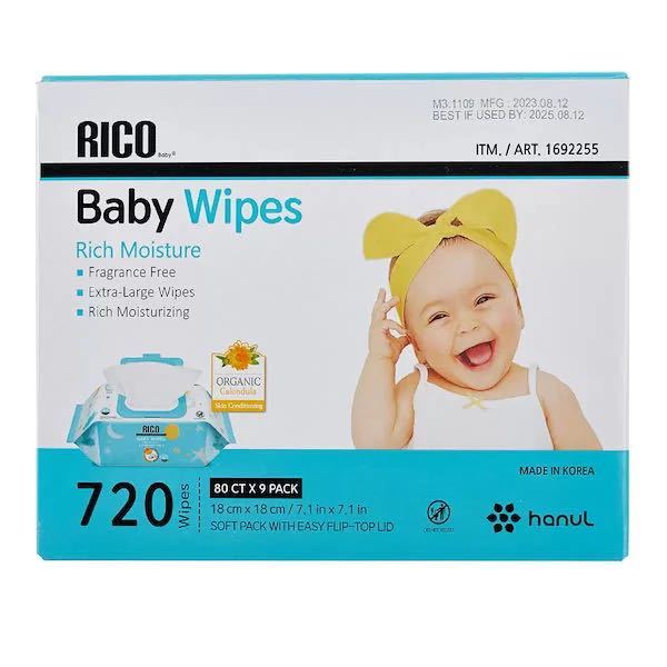 おしりふき RICO Baby RICO 赤ちゃん用おしりふき 720枚 (80枚個装ｘ9個 ) 大判厚手無香料_画像1