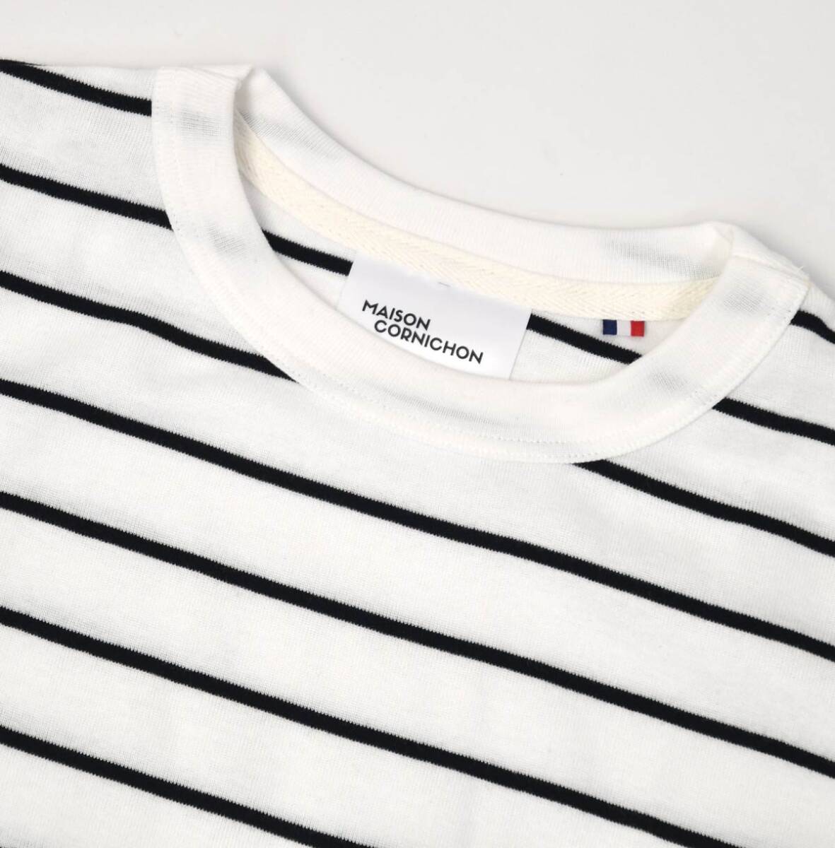 新品メゾンコルニションMaison Cornichon半袖Tシャツ1ボーダーホワイト Classic Fitコットンフライス ニットTシャツ_画像2