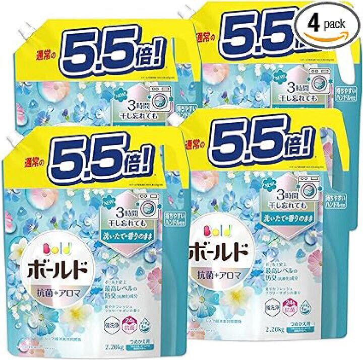 [ケース販売] [大容量] ボールド 洗濯洗剤 液体 フレッシュフラワーサボン 詰め替え 2200g×4袋_画像4